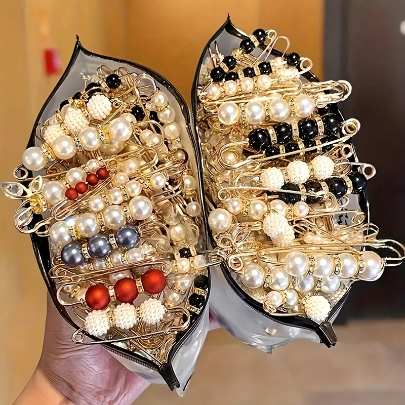 Women's High-Quality Alloy Adjustable Imitation Pearl Brooch Clips - 13/20/23/40/53PCS Mixed Style Fashion Accessory, Smooth No-Sew Jewelry for Dresses/Sweaters, Adjusts Pants/Skirts, Ideal for Engagement