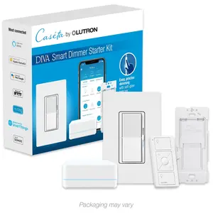 Lutron Diva Smart Dimmer Switch Starter Kit for Caseta Smart Lighting, with Smart Hub and Pico Remote, 150W LED, DVRF-BDG-1D, White