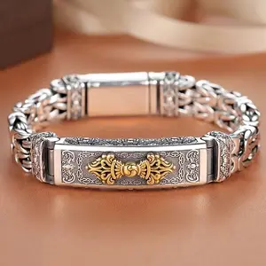 Retro Trendy Men's Bracelet Creative Peace Pattern Chain