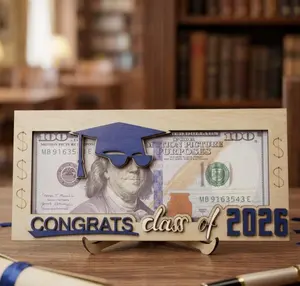2026 Class Wooden Gift Box with Graduation Money Envelope (Money Slot), Creative Graduation Gifts for Seniors, Home Decor Photo Frame Accessory