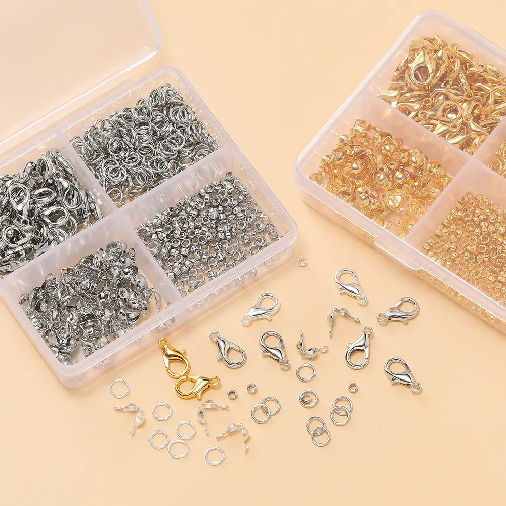 4Grids/Box Lobster Clasp Jump Rings Ball Chain Calotte End Crimps Beads Connector Necklace Kit for DIY Jewelry Making