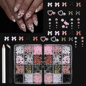 1 Set Nail Art Decorations Kit, Resin Bow Charms And Pearls In Mixed Sizes, Diy Manicure Accessories, Nail Art Supplies With Box