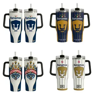 Pumas Soccer 40oz Tumbler With Handle, Mexico Football Fan Travel Mug, Insulated Stainless Steel Cup for Hot & Cold Drinks, Sports Fan Gift
