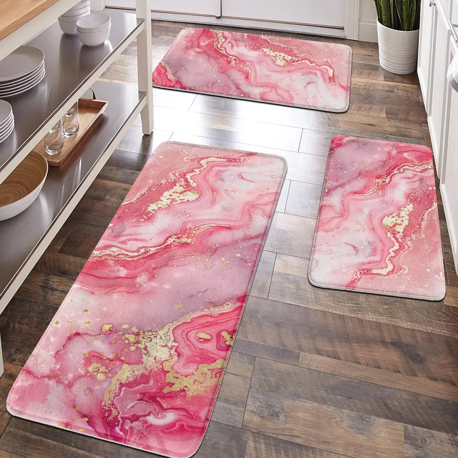 [Popular Choice]1pc, home decoration, bathroom decoration, Bathroom Decorative Mat, bathroom mat, bathroom mat, kitchen mat, pink marble pattern mat, simple and luxurious theme mat, soft and comfortable, Water Absorbent Mat, and can relieve fatigue.