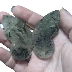 Prehnite W/ Epidote Butterfly - Handcarved from India