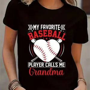 Black Baseball Grandma T-Shirt – My Favorite Player Calls Me Grandma | Cute Heart Baseball & Bats Design for Game Days & Casual Outings-11177