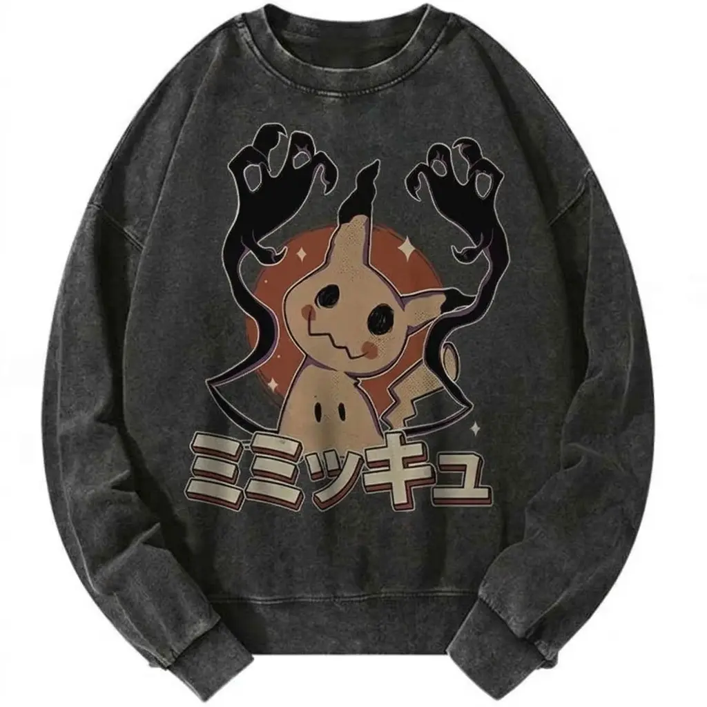 Mimikyu Pkm Wash Sweatshirt, Ghost Shadow Hands Japanese Graphic Design, Gift for Anime Lovers