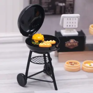 1:12 Dollhouse Mini Black Iron Outdoor Grill Simulation BBQ Oven Miniature Kitchen Model Handcrafted Accessories for Dollhouse Scenes