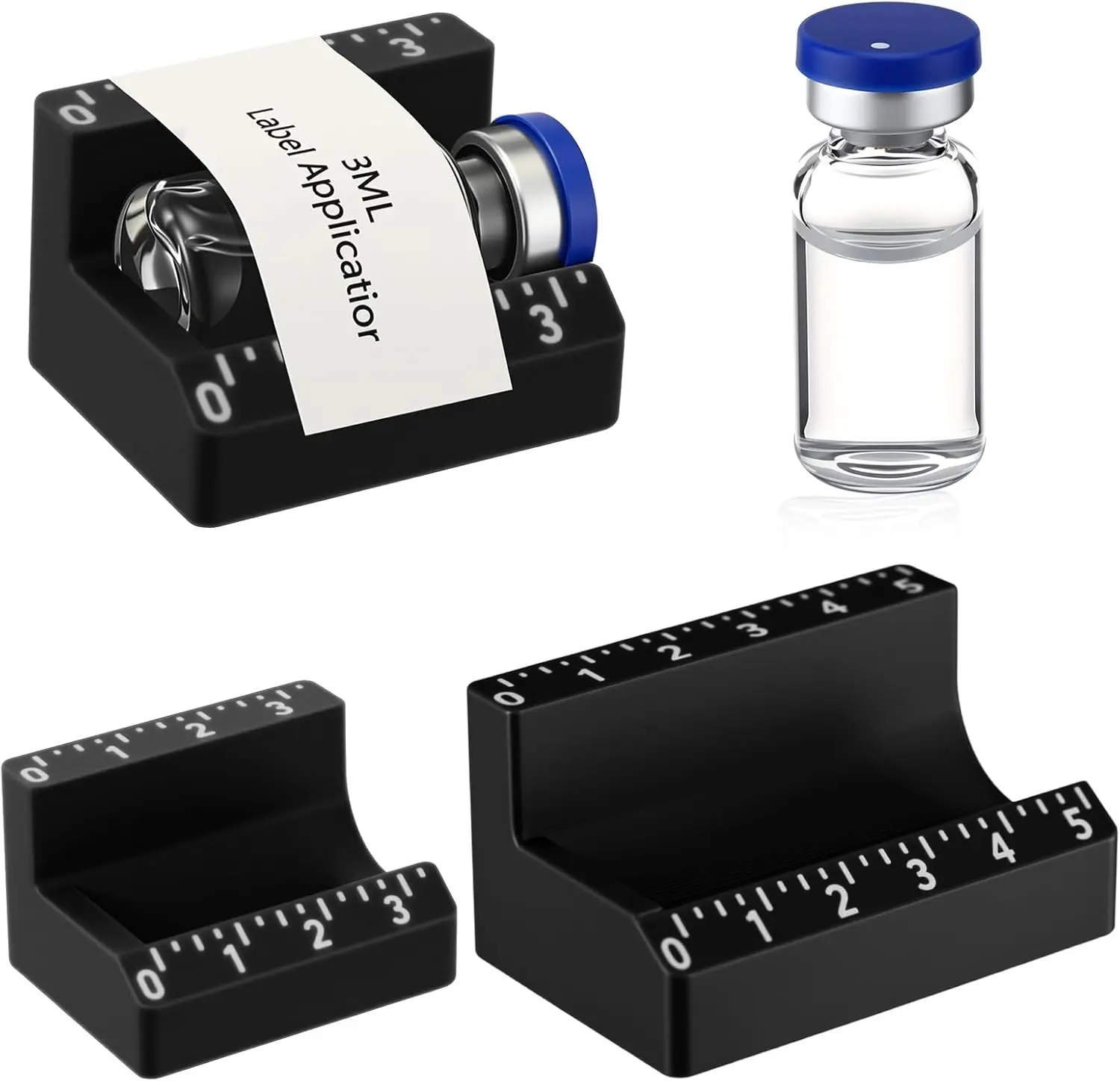 2 Pcs 3ml and 10ml Peptide Vial Label Applicator,Black | Bottle Labeling Application Tool, Holds Vials Steady, Essential Oils Jars, Ruler Markings for Precise Label Alignment
