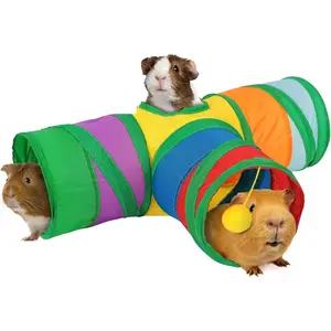 Guinea Pig Tunnel 3 Way Collapsible Small Pet Tunnels and Tubes with Interactive Ball for Baby Rabbit Ferret Hamster Chinchilla Hedgehog Hiding and Resting HAMSTER WOODEN ACTIVITY PLAYGROUND Hamster Wooden Activity Playground