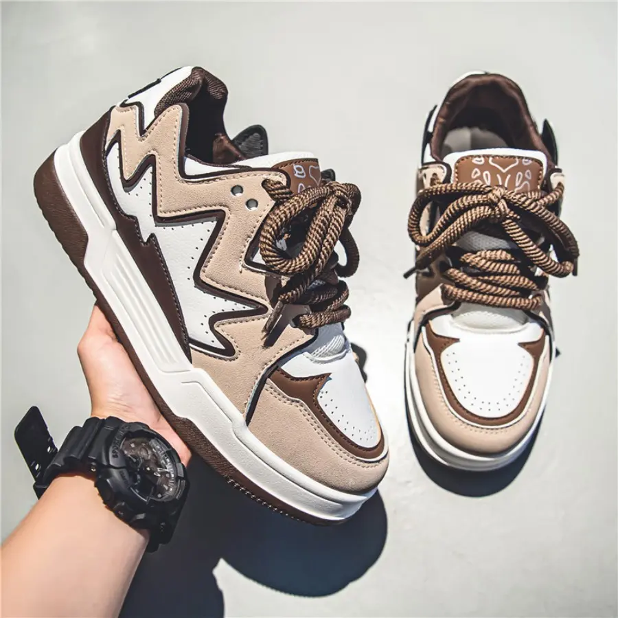 Men's Chunky Sneakers - Low Top, Thick Sole, Non-Slip Casual Footwear with Lightweight PU Upper, Mesh, PVC for Running, Training, Chunky Sneaker, Gym Shoes, Low Top Shoes