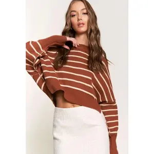 The Street Stripe Slouchy Cropped Sweater - Brown