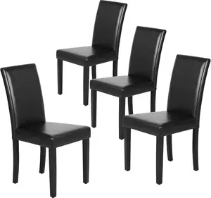 Dining Chairs Set of 4 PU Leather Upholstered Parsons Dining Chairs with Solid Wood Legs for Kitchen/Living Room/Restaurant, Modern Style, Black