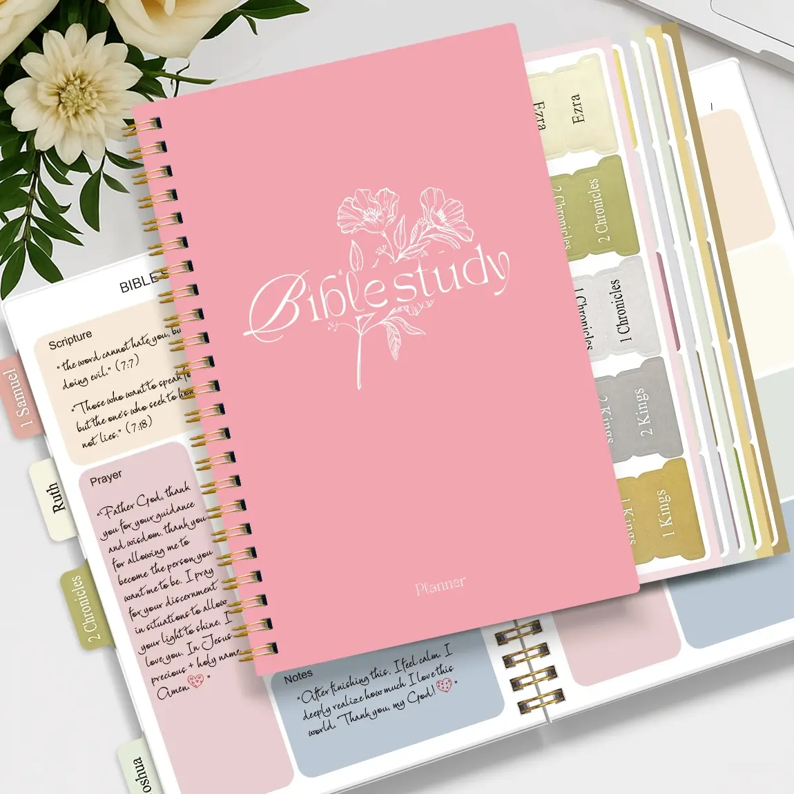 Daily Bible Study Journal, Devotional Notebook, Notebook with Colorful Label Stickers, 1pc Guided Journal Spiral Notebook S.O.A.P Method Bible Study Planner Daily Morning Prayer Journal Note Taking & Faith Based Gifts For Women Men, School Supplies