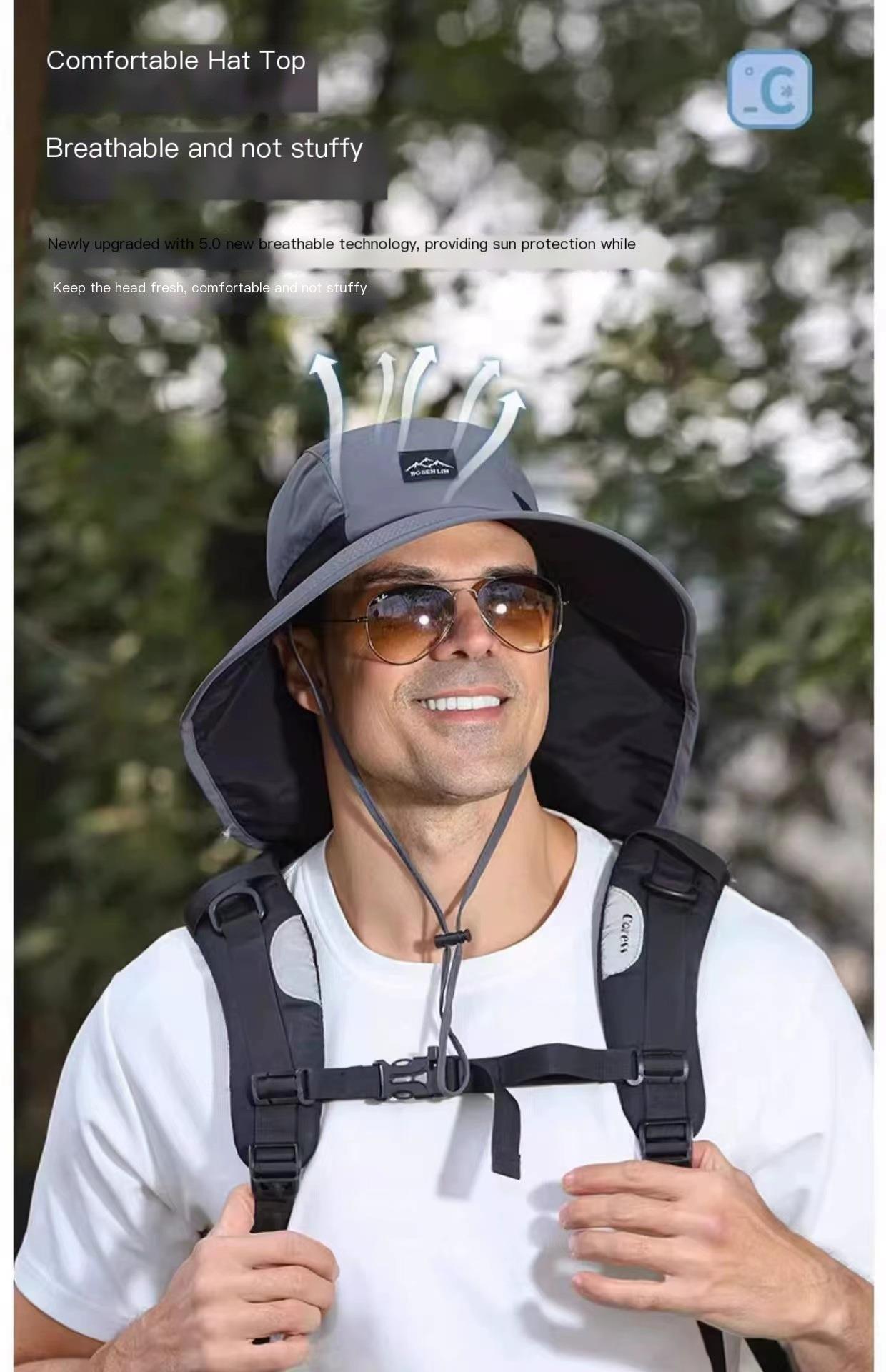 UPF 50+ Sun Hat with Neck Flap, Wide Brim Breathable Quick Dry Fishing Safari Hat, Adjustable UV Protection Summer Hat for Men, Women, Beach, Hiking and Outdoor Use