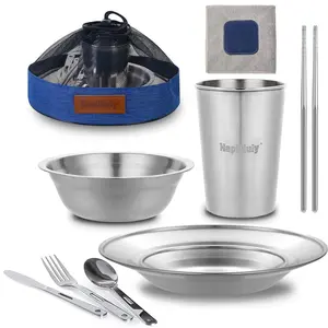 Camping Mess Kit - for Camping 1 to 2 Person boy Scout Camp Dishes Camping Cooking Utensils Accessories Plates Dinnerware Set Outdoor