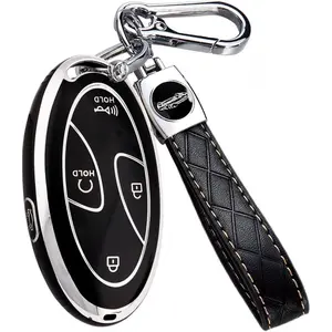 5 Buttons Compatible with Hyundai Key Fob Cover Accessories, Fits for Elanrtra Sonata Ioniq Santa Fe Santa Cruz KONA Tucson, Soft TPU Key Case with Leather