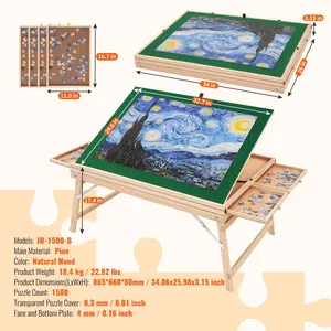 VEVOR 1500 Piece Puzzle Table with Folding Legs, 4 Drawers and Cover, 32.7x24.6 Wooden Jigsaw Puzzle Plateau, Adjustable 3-Tilting-Angle Puzzle Board, Puzzle Storage System for Adults, Gift for Mom