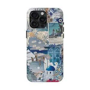 Santorini Collage Phone Case, Coastal Aesthetic iPhone spigen iphone case