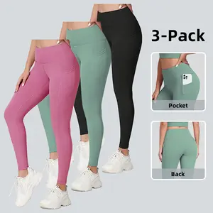 3 Packs High Waist Yoga Pants with Pockets Tummy Control for Women's Workout & Running Leggings Basic Minimalist Women'swear