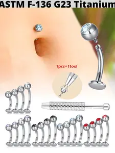 1 piece Titanium Zirconia Internally Threaded Floating Navel Ring, Stylish Flat Rhinestone Belly Button Ring, Navel Barbell 8/10/12/14mm, 14G Body Piercing Jewelry, Unisex