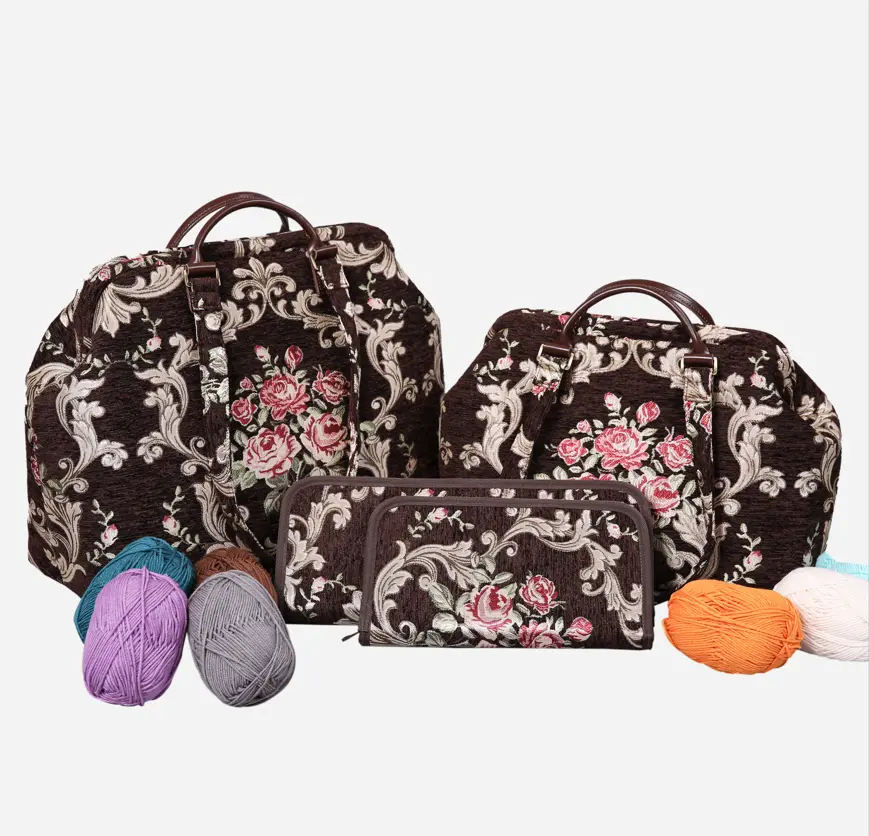 Baroque Garden Brown Knitting Project Bag