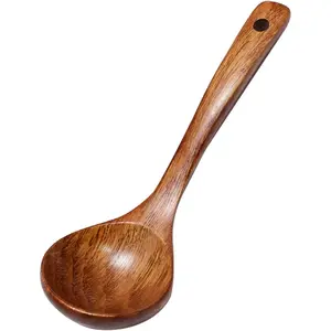 Large Japanese Soup Spoons for Serving, Small Wooden Rice Spoons, Porridge Spoons with Long Handles, Wooden Spoons for Drinking Soup, Wooden Spoon Set