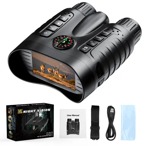 Diyimin 4K Digital Zoom Binoculars - Built-in Viewing Lens, Compact Long Range, High-Power, Manual Focus Night Vision, 2000mAh Battery, 7-Level Infrared, 3.2" HD Display, 32GB Storage, Tripod Mount, Neck Strap for Hikes, Wildlife Observation Gifts for Him