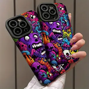 Phone Case: Colorful Monster Fun Doodle Phone Case for iPhone 16/16 Plus/16 Pro/16 Pro Max/iPhone 15/15 Plus/15 Pro/15 Pro Max/iPhone 14/14 Plus/14 Pro/14 Pro Max/iPhone 13/13 Pro/13 Pro Max/iPhone 12/12 Pro/12 Pro Max/iPhone 11/11 Pro/11 Pro Max
