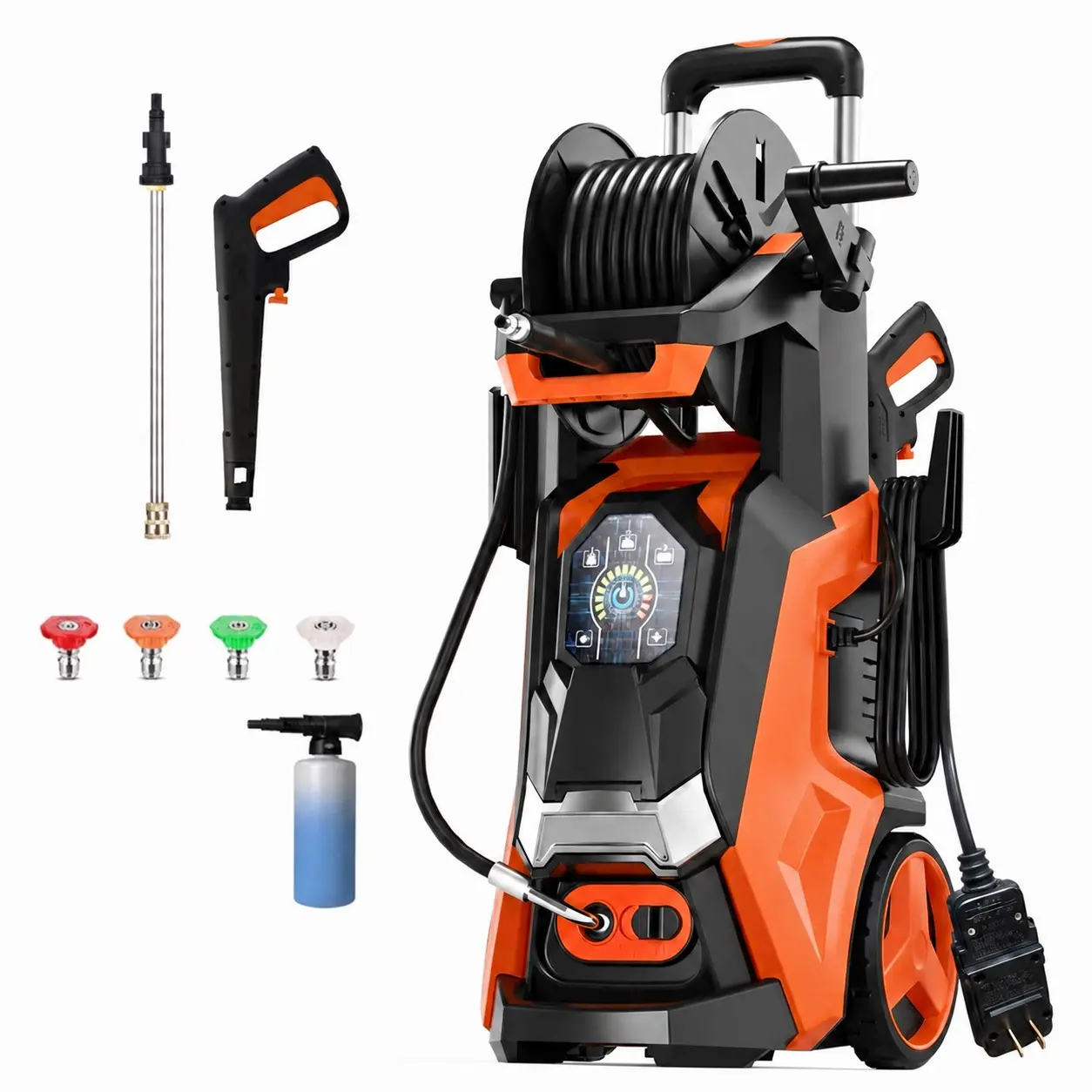 Electric Pressure Washer 5560PSI MAX 3.8GPM, 15 Level Adjustable Touch Screen, Dirt, Grime Removal, Flexible Cleaning, with 4 Spray Nozzle, 500ML Soap Tank, Stainless Steel Lance, Total Stop System for Car Wash, Home, Patio, Outdoor Cleaning,driveway,foot