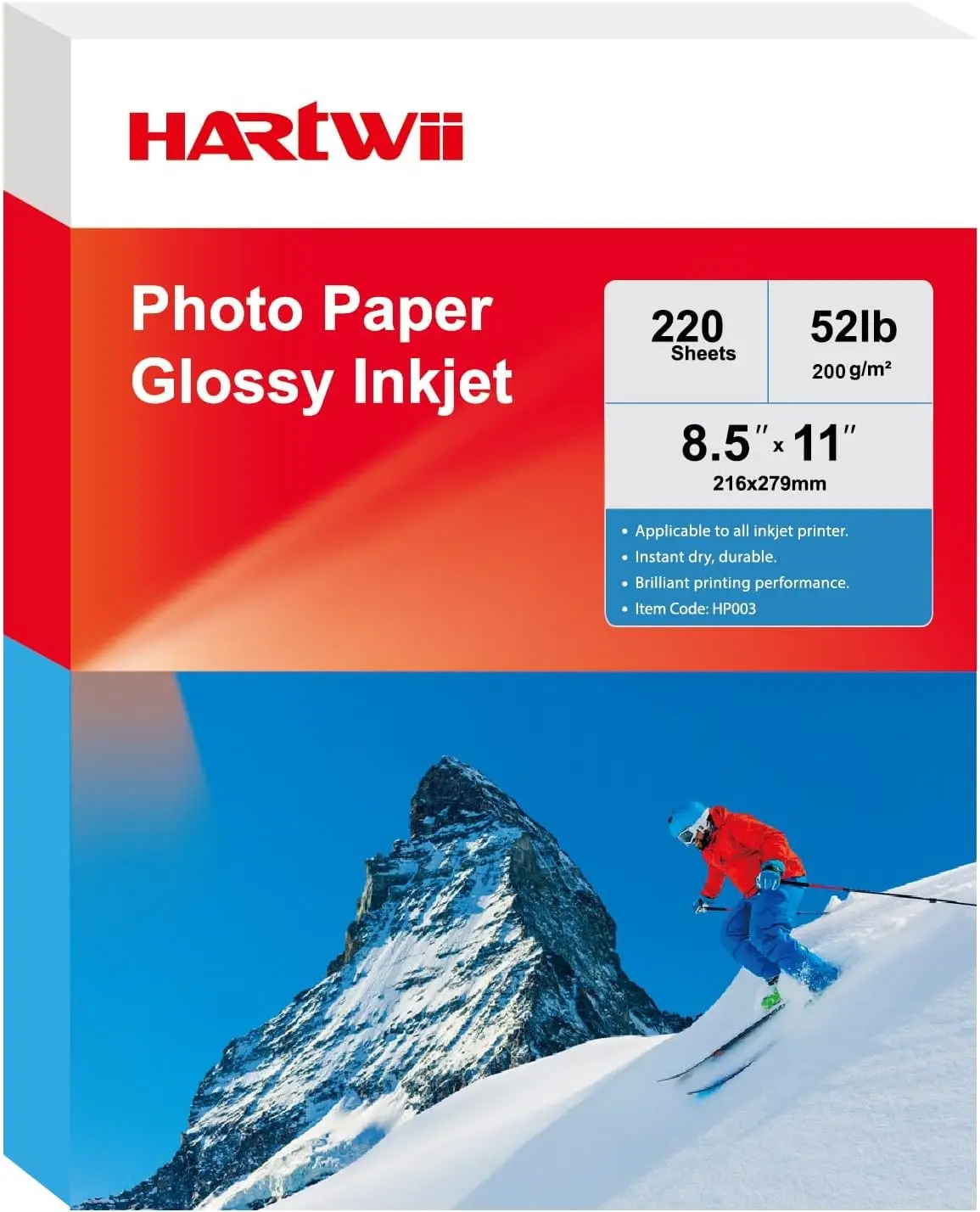 220 Pack Thick Photo Paper Glossy Inkjet 8.5x11 inches 52lb Professional Photographic Paper 200Gsm Letter Size for Dye Ink Printers for Calendar Menu Brochure Paper Flyers Paper, Cards