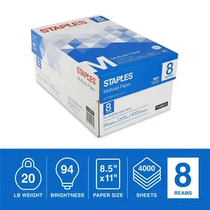Staples 8.5 x 11 Multipurpose Paper 20 lbs 94 Brightness 500RM 8 RMCT 1149611 Ideal for Small Businesses & Home Offices Acid-Free Copy Paper