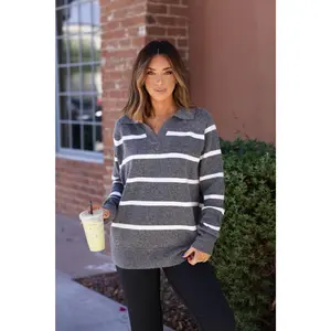 Suzanne Grey & White Striped Sweater | Pre Order