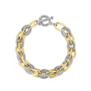 Mytys Wire Cable Two Tone Bracelets Twist Design Trendy Circles Link Bangle Chain Bracelet Stainless Steel Wrist Non Tarnish Jewelry Gift for Girls