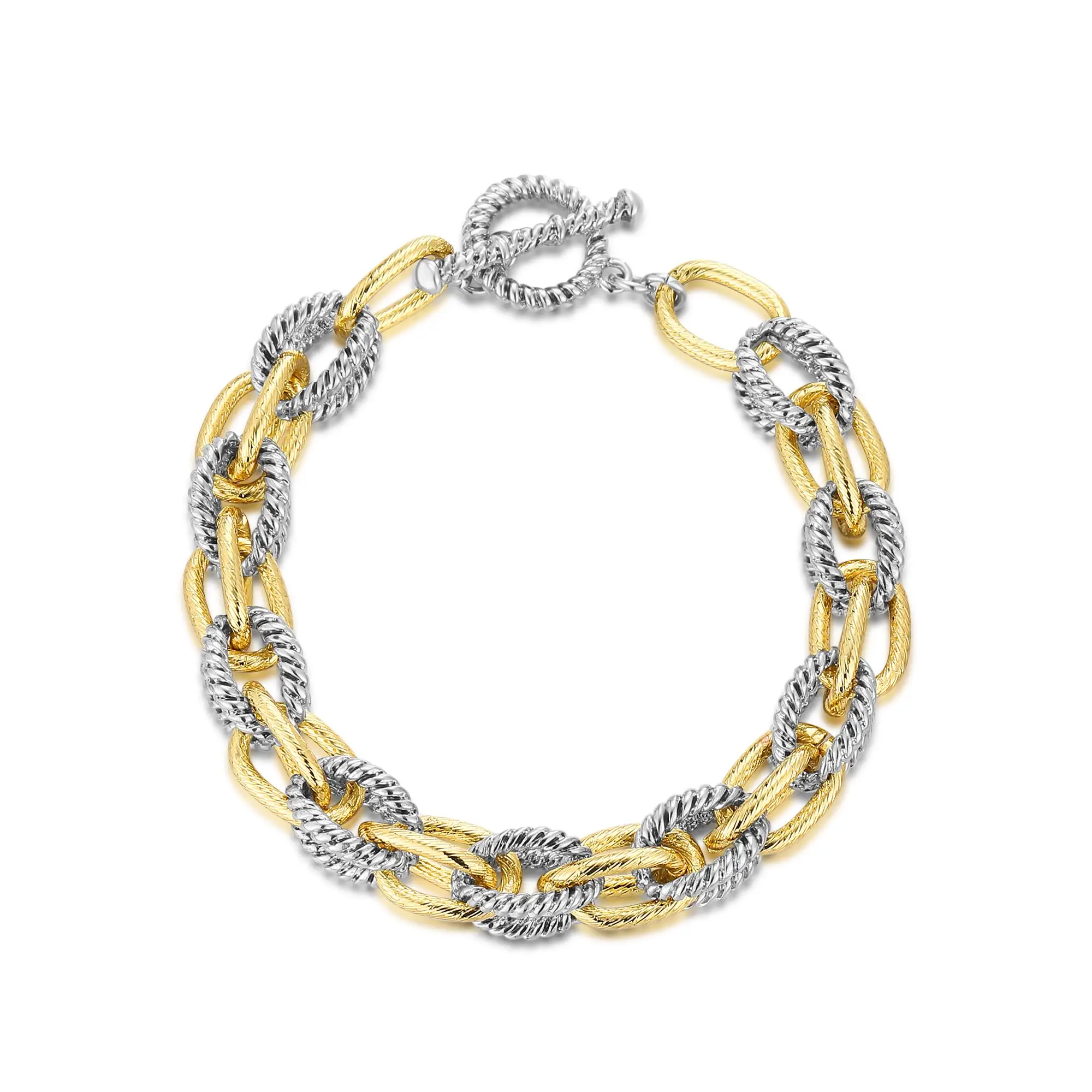 Mytys Wire Cable Two Tone Bracelets Twist Design Trendy Circles Link Bangle Chain Bracelet Stainless Steel Wrist Non Tarnish Jewelry Gift for Girls