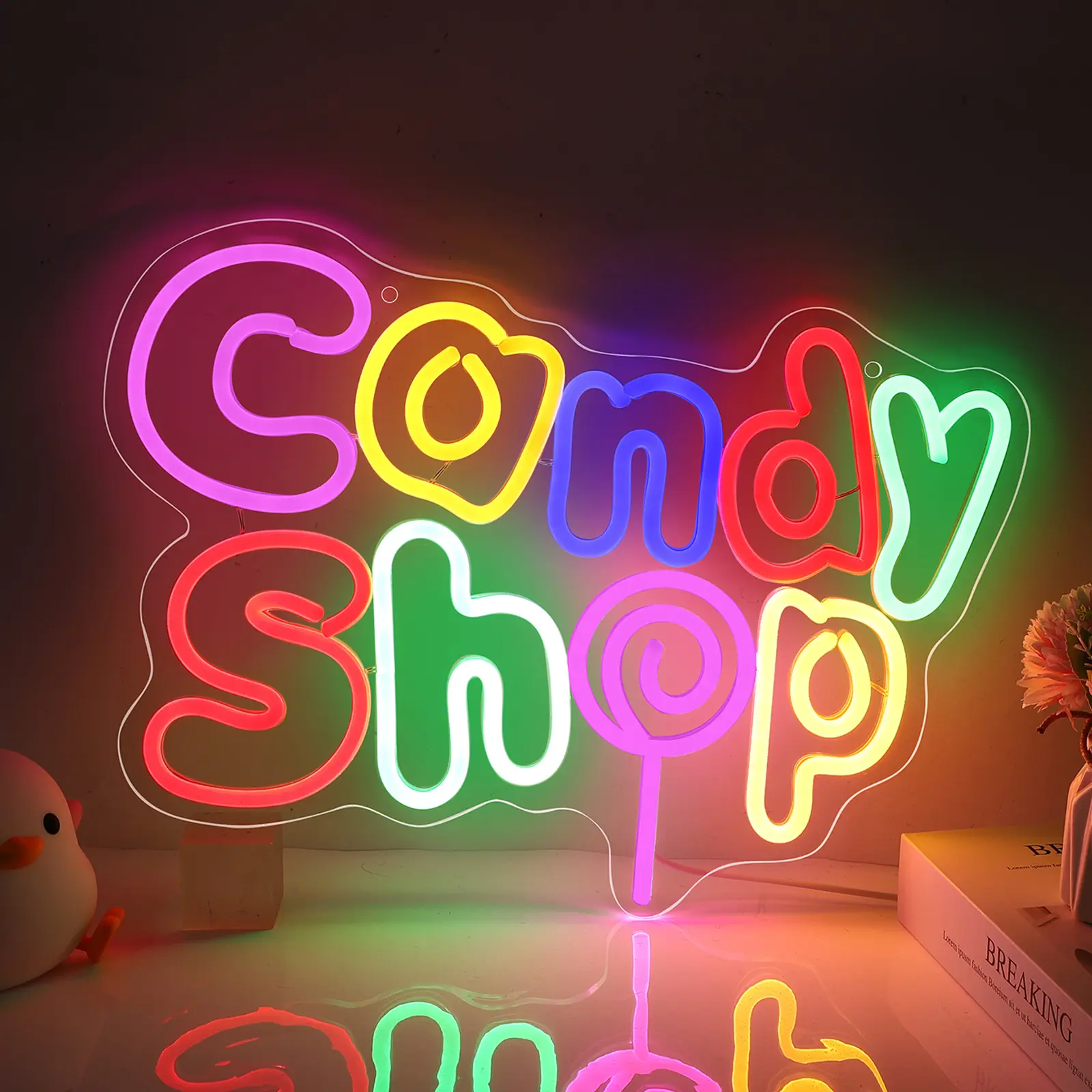 SERBASIC Dimmable LED Candy Theme Neon Sign with ON/OFF Switch, Whimsical Home Decor Wall Decor for Candy Shops, Living Rooms
