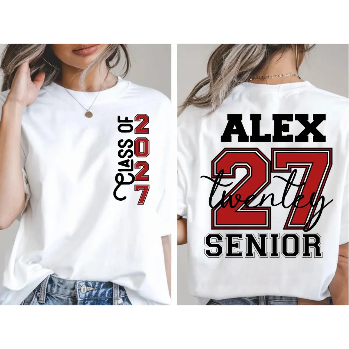 [Leave A Note Or DM For Shop]Personalized Class of 2027 Senior T-Shirt&Sweatshirt, Custom Name Graduation Shirt, Senior 27 School Spirit Tee, High School Graduate Gift, Class of 2027 Cotton T-Shirt for Students, Graduation Party Apparel