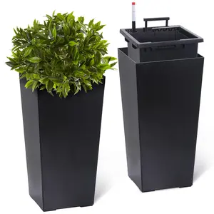GAOMON 23" Tall Planters Set of 2, Planters for Outdoor＆Indoor Plants, Modern Plant Pots with Drainage Holes＆Water Level Monitor＆Inner Bucket, Black