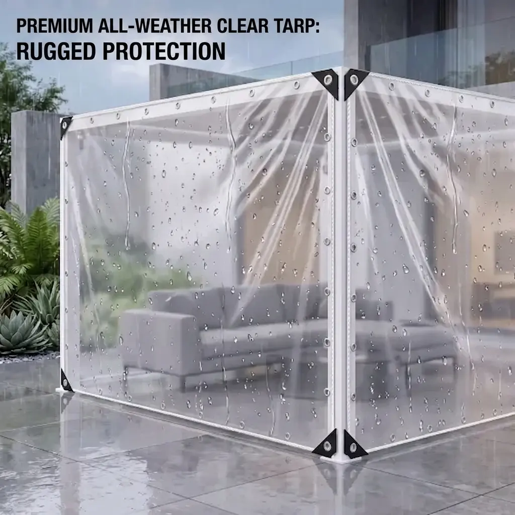 Waterproof UV-Proof Clear Vinyl Tarpaulin 10×13ft, Multi-Functional Heavy Duty See Through Cover For Backyard Patio Greenhouse Weather-Resistant Canopy dustproof protection Heavy-Duty