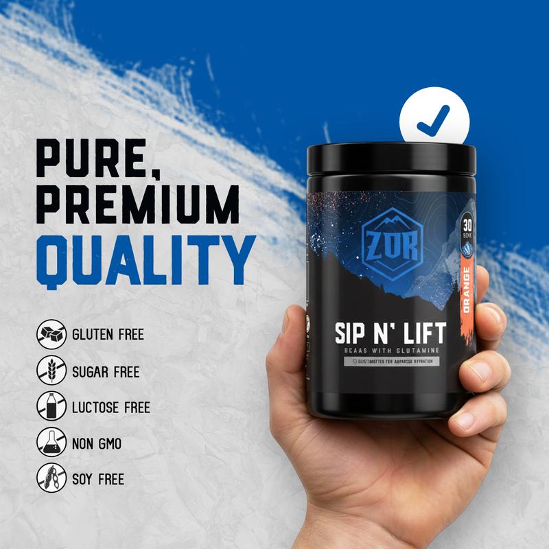 Zor Labs Sip N' Lift BCAA Powder with Glutamine & Electrolytes - Amino Acids Supplement for Intra Workout Hydration & Post Workout Recovery - Branched Chain Amino Acids (BCAAs)