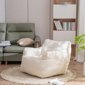 SAVEYOUR Cozy Ivory White Teddy Fleece Bean Bag Chair, Tufted Foam Filled Lazy Sofa Chair, Soft Plush Texture Leisure Chair for Living Room Bedroom Daily Rest