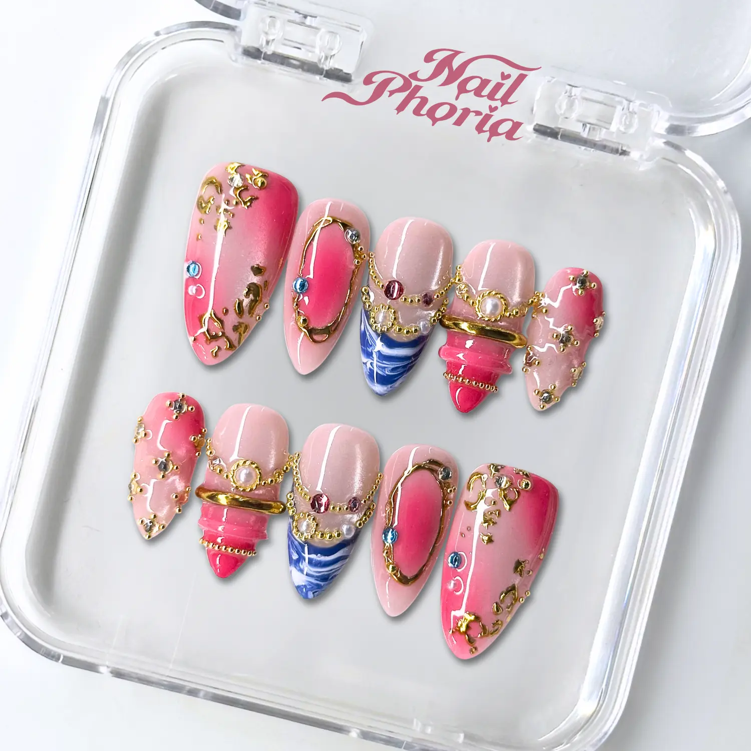 NailPhoria MERMAID'S JEWEL -SUMMER Handmade Press-On Nails | Reusable, Salon-Quality, Long-Lasting, Glossy Design