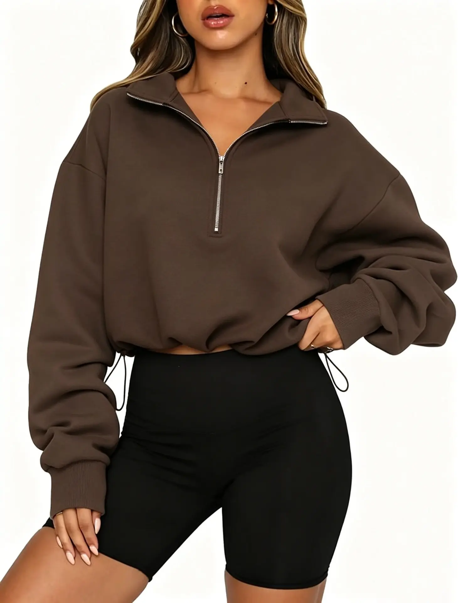 EncoLax Women's Half Zip Long Sleeve Pullover Hoodie, Drawstring Hem Y2K Fashion Loose Athletic Sweatshirt