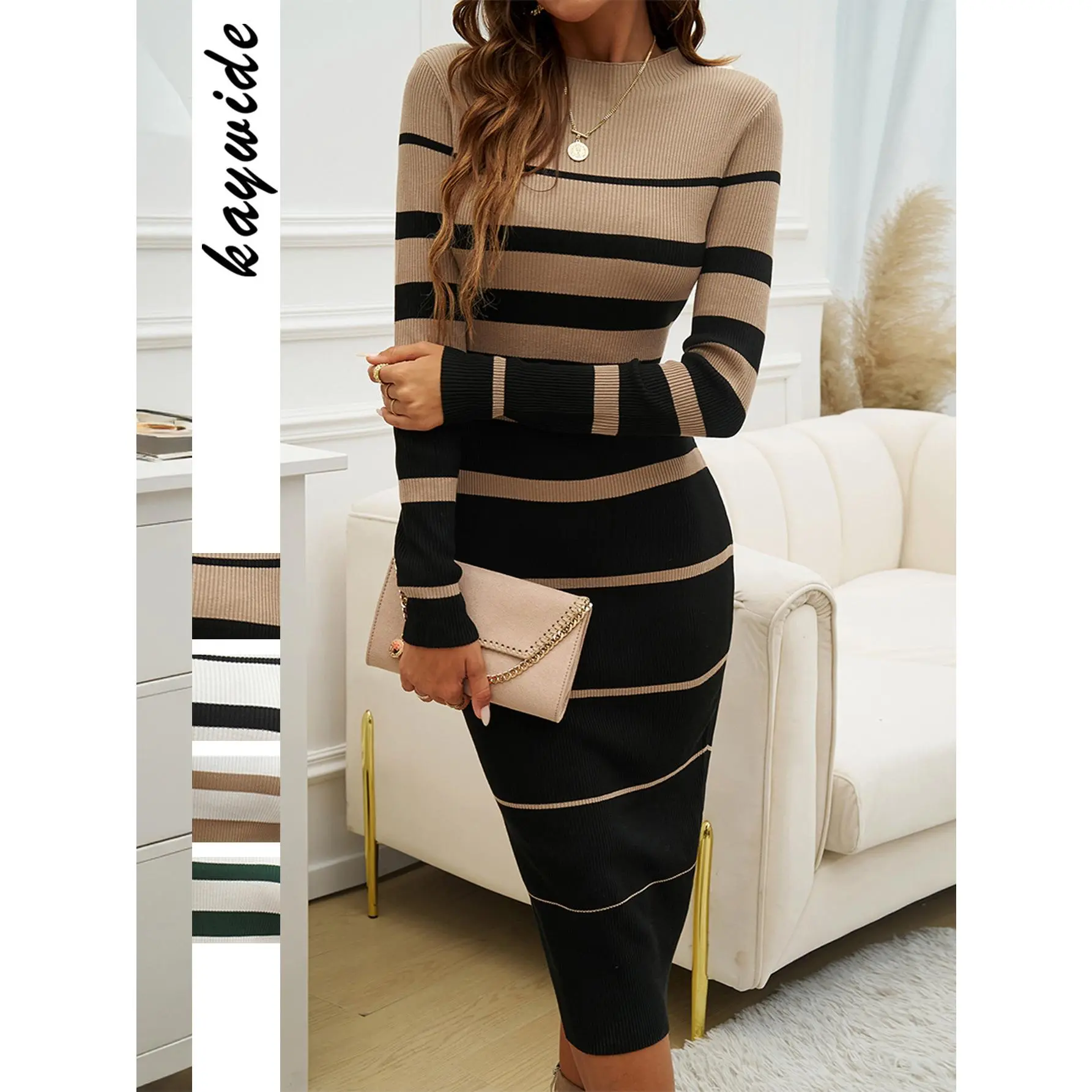 DiYun Cross-Border European and American Style Elegant Long-Sleeve Bodycon  Skirt Sweater Dress Women's Clothing 2025 Fall/Winter Amazon - TikTok Shop