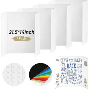 4 Pcs Small Trifold Poster Board, 21.5 x 14 inches Corrugated Presentation Display Board with Double Sided Tapes and Cardboard for School Project, Science Fair, Business Display
