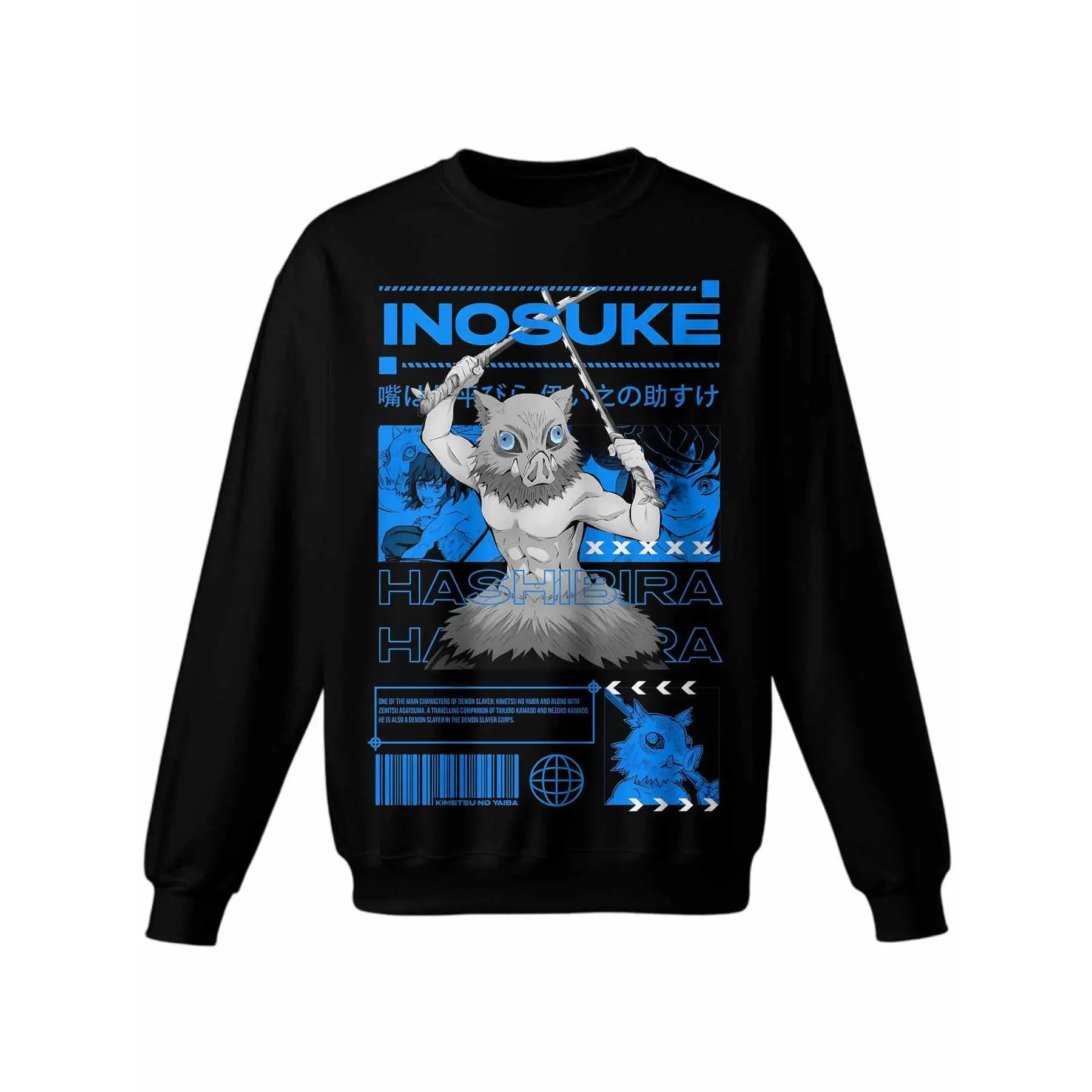 Women's Demon Slayer: Kimetsu No Yaiba Round Neck Cotton-Polyester Blend Long Sleeve Crewneck Sweatshirt - Loose, Soft, Stretchy Unisex Pullover, Everyday Sweet Classic Style Apparel for Casual, Work, Valentines Day Gift, TTK00390