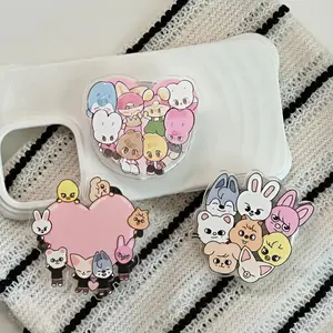 [ NEW UPDATE ] KPOP Phone Grip Holder Stand and Badge Reel, Kawaii Kpop Phone Accessories, Cute Character Phone Grip and ID Card Holder