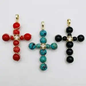 Natural Stones Cross Pendant