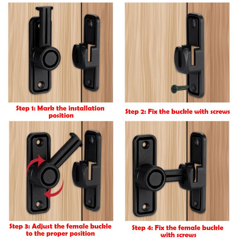 Barn Door Lock Latch, 90 & 180 Degree Heavy Duty Barn Door Latch Hardware Barn Door Locks and Latches Sliding Door Lock Home Safety Gate Locks Fit for Garage, Garden, Bathroom, Cabinet(Black)