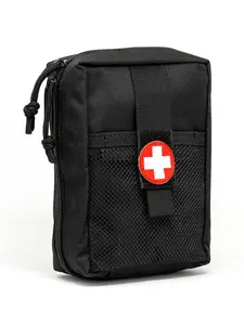 Large MOLLE Medic Pouch with Red Cross Logo, 8x3x6in 600 Denier PVC-Backed Polyester Fabric, Moisture-Proof, MOLLE Webbing, Velcro Sleeve, Durable Home Supplies Organizer Storage Bag for Outdoor Emergency